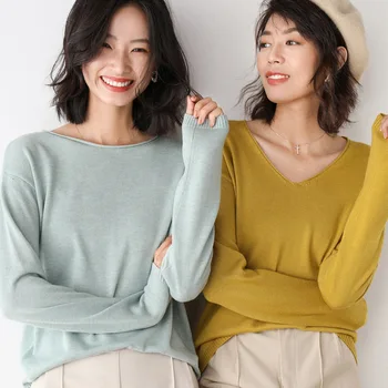 EDressU 2021 Ženy Voľné Jumper Plus Veľkosť kórejský Knitwear Topy Obyčajný Jar Jeseň Office Lady Bežné Pulóver Sveter HW-2020