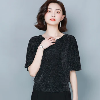 Fashion Elegant Red Black Shine Plus Size 4XL Women Blouses New Glitter Shirt Tops Shiny Sequin Blouse Tunic Women Blouses 9197