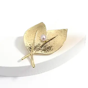 Flashbuy Nový Dizajn Pearl Gold Leaf Brošne Ženy Strany Brošňa Kolíky Módne Šperky Ženské Dary