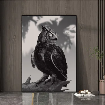 Flying Eagle Owl Zvierat Plátno na Maľovanie na Stenu Umenie Plagátu a Vytlačí Nordic Čierna Biela Výzdoba Obrázok Pre Obývacia Izba Domov