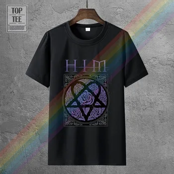 H. I. M. Neho Fialové Ruže Logo Gothic Rock Band T-Shirt Nové Bavlnené Letné Pánske Letné Topy Tees T Shirt Zábavné Vytlačiť T Košele
