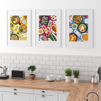 Japonskej Kuchyne Plátno Maľby, Kreslené Sushi Tempur Úhora Ryža Wall Art Potravín Plagát a Vytlačený Obrázok, pre Kuchyňa Izba Dekor