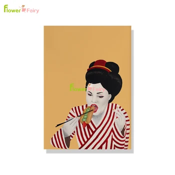 Japonský Štýl Sushi Lady Ženám Jesť Zmrzlinu Wall Art Plátno Na Maľovanie Nordic Plagát Na Stenu Obrázky Pre Obývacia Izba Bez Rámu