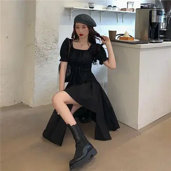 Jeden Kus Oblečenia Kórejský Obväz Čierne Elegantné Šaty Žien Bežné Krátke Sexy Midi Šaty Office Dámy 2021 Lete Chic