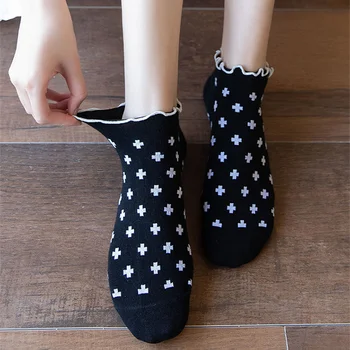 Kawaii Roztomilý Prehrabať Ponožky Ženy Bežné Priedušné Letné Bavlnené Krátke Ponožky Japonskom Štýle Soilld Čierne Biele Členkové Ponožky, Papuče