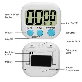 LCD Displej Domácej Kuchyni Časovač Námestie Pečenie Varenie Počítať Alarm Spánku alebo v Kuchyni na Varenie, Sprcha Štúdia Stopky