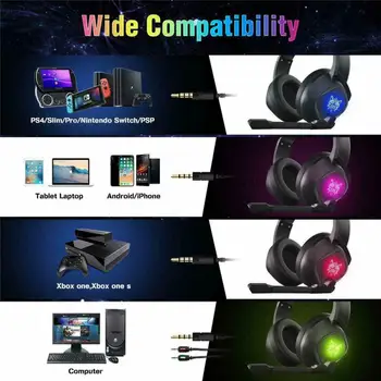 LED Herné PC Headset 3,5 mm Káblové Hráč Slúchadlá Stereo Zvuk Šumu Slúchadlá S Mikrofónom Pre Notebook, Počítač Hráč