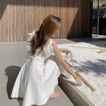 Letné dámske Letné Sundresses Sexy Backless Biele Pláže Šaty 2021 Krídla Dovolenku Šifón Šaty Popruh