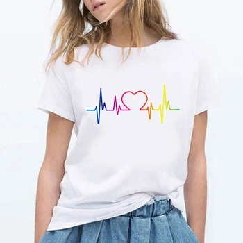 Letné Dámy T-shirt Bežné Pravidelné Ženy Top Tričko Ženy Tlač Rainbow Okrúhlym Výstrihom, Krátky Rukáv T-shirt Top Čaj