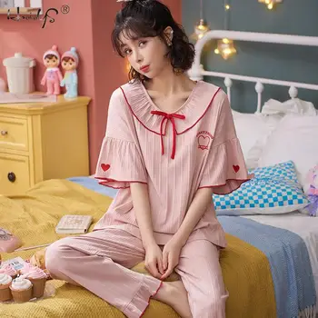 M,L,XL,2XL,3XL,4XLSummer pyžamo dámske česanej bavlny-krátke rukávy nohavice kórejský bežné plus veľkosť home service