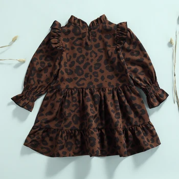 Ma&Dieťa 2-7Y Jeseň Fashion Batoľa, Dieťa Dievčatá Šaty Leopard Tlač Volánikmi Dlhý Rukáv Šaty Pre Dievčatá, Deti, Oblečenie DD43