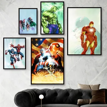Marvel Avengers Spiderman Plátno na Maľovanie Komiksu Kapitán Amerika Superhrdina Plagáty a Tlačí na Steny Umenie Obrázky detská Izba Decor