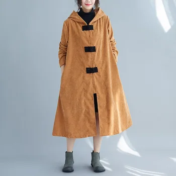Menčester pevné vintage kapucňou ženy príležitostné voľné dlhé jesenné zimné žena zákopy srsti 2021 oblečenie