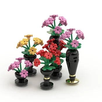 MOC Mini Kvety v Kvetináčoch, Tvorivé Váza Stavebné Bloky DIY Model Montáž Vzdelávacie Hračky Pre Deti, Dievčatá Darček 82pcs