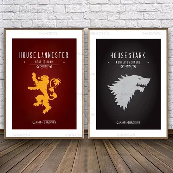 Moderné TV Série Plagátov Módne Wall Art Plátno Tlačiť Dom Targaryen Banner Maľovanie Domu Stark Plátno na Maľovanie Film Obrázok
