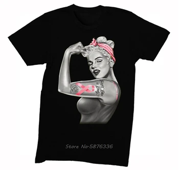 Muži Povedomie o Rakovine Prsníka Rosie Riveter Marilyn Monroe Pin Up, Tetovanie T-Shirt Nadrozmerné Tee Tričko mužov bavlnené tričko