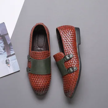 Móda Muž Dvojité Mních Popruhu Topánky PU Kožené Zmiešané Farby Oxford Topánky Formálne Slip-na Šaty, Topánky Mens Príležitostných Mokasíny 48