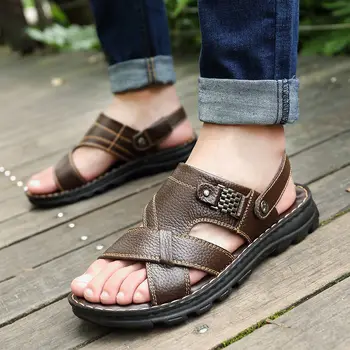 Nepremokavé Non-Slip Sandále Krava Kožené pánske Mäkké Dno Opotrebovaniu Papuče Dual-Purpose Priedušná Sandále
