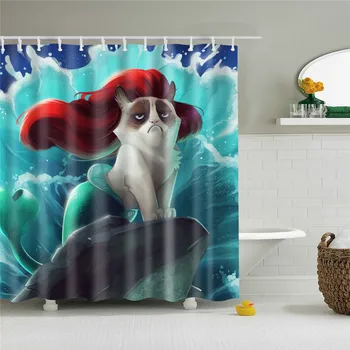 Nepremokavé Sprchový Záves pre Kúpeľňa Zábavné Morská víla Tlač Vaňou Záclony a Nepriehľadné Polyester Kúpeľňa Záves s 10 Ks Háčikov