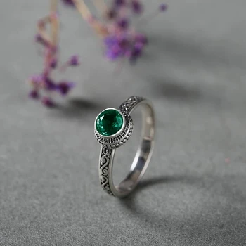 Nové s925 striebro emerald temperament kúzlo rez green crystal mrazivý vietor kolo otvorenie nastaviteľné žien krúžok