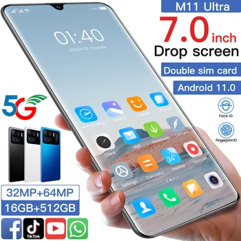 Nový Príchod XIAOM11 Ultra 5G Mobile Mobilný Telefón 7,0 Palcový 16+512 gb diskom MT6893 Deca Core Prstom Tvár ID 32MP+64MP 7200MAH Dual SIM