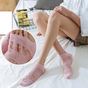 Odbavenie Predaj Roztomilý Žena Ponožky Módne Letné Ultra-tenké Transparentné Krátke Ponožky Bežné Priedušná Harajuku Crystal Hodváb Ponožky
