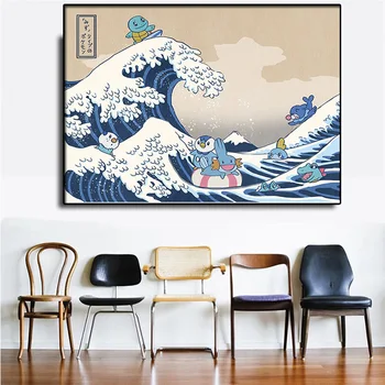 Pokemon Hokusai Kanagawa Vlna Plagát Moderná Obývacia Izba Deti Stenu Spálne Umenie Karikatúra Komiks Plátno Na Maľovanie, Dekorácie Cudros