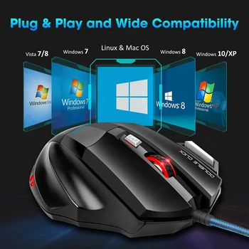 Počítačová Myš Hráč Ergonomic Gaming Mouse USB Káblové Hra Mause 5500 DPI Tiché Myší s LED Podsvietením 7 Tlačidlo pre PC, Notebook
