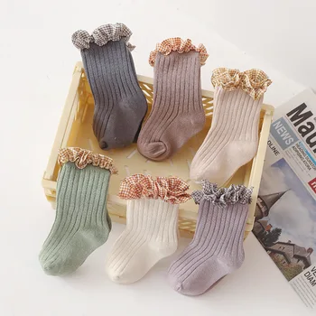 Predpredaj 2021 Jar Nové Rebrované Detské Dievčenské Ponožky Deti Mäkké Bavlnené Prehrabať Baby Ponožky Deti 0-8 Rokov Batoľa Dievčatá Ponožky