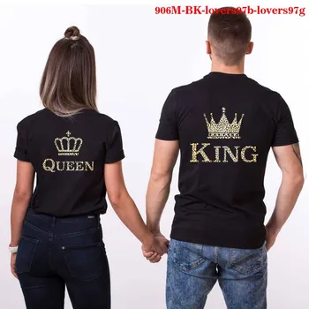 Pár Žien T Shirt Kráľ a Kráľovná Tlač Zábavné Femme T-shirts Bežné Krátky Rukáv Roztomilý Valentine Tee Topy Žena, Gotické Oblečenie