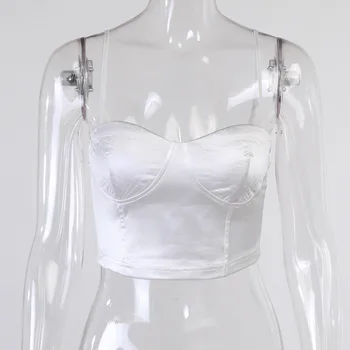 QuanRun Sexy Elegantné Ženy Shell Podprsenka Bez Rukávov Plodín Top S Uväzovaním Za Pevné Košieľka Strany Klubu Streetwear 2021 Jar Leto