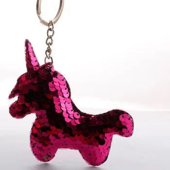 Reflexná svetlé farby Jednorožec hríb prívesok Sequin pony taška prívesok farebné Sequin krúžok na kľúče prívesok