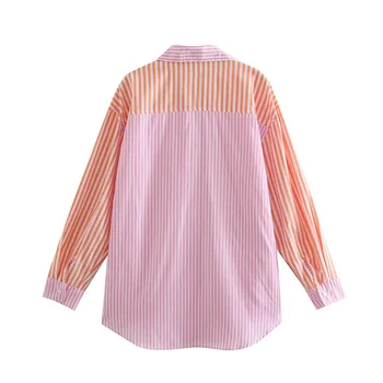 Ružové Tričko dámske Blúzky Patchwork Blusas Mujer Prekladané Nadrozmerné Oblečenie, doplnky, Vrecká Žena s Dlhými Rukávmi Voľné Sladké Za trf BF