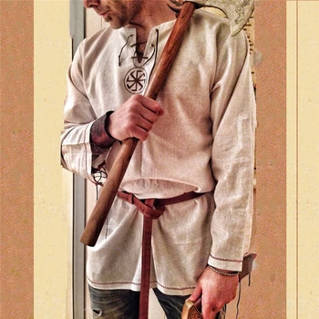 Rytier Cosplay Stredoveký Kostým Tunika Halloween Kostýmy pre Dospelých Mužov Viking Pirát Zamaskovať Nóbl Oblečenie Karneval Košele