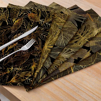 Samoopaľovacie Leaf Placemat Nordic Luxusné Retro Non Slip Izolácie Mat Jedálenský Stôl Miesto Rohože Nepremokavé Dráha Misy Mat Dekor