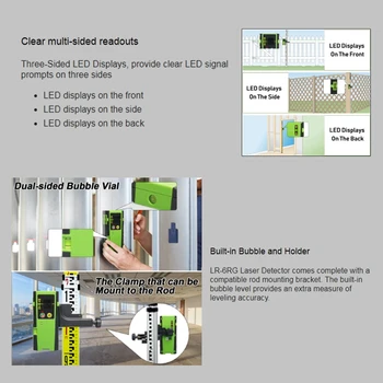 Self-nivelačný Laser Detektor Pulzujúca Zistiť Digitálny LCD Laserový Prijímač Zelený Lúč Kríž Line Stavebné Náradie LR6RG Svorka