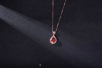 Skutočné Reálne 14 K Rose Gold Prívesok Prírodné Ruby Náhrdelník Šperky List Joyeria Fina Para Mujer Drahokam 14K Collares Náhrdelníky