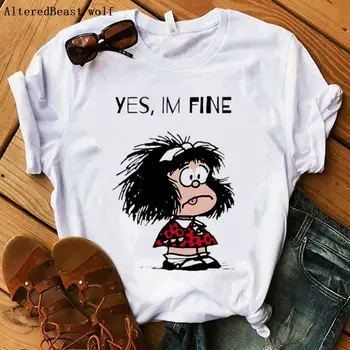 Som RÁD, Mafalda t-shirt ženy krátky rukáv tlač Mafalda t shirt nové módne ženy O Krk bežné Dámy letné móde t shirt 2019