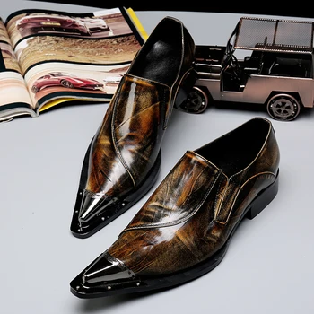 Talianske luxusné hnedé mužov šaty topánky pravej kože oceľovou špičkou zapatos hombre mužské topánky pre mužov office svadobné formálne topánky