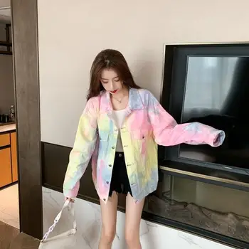 Tlač Rainbow Bunda, Kabát Ženy Zimné Sladké Outwear Bundy Žena Bežné High Street Kórejský Štýl Elegantná Bunda Ženy 2020 Nové