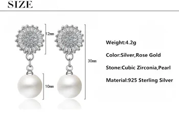 Trendy Super Lesk Cubic Zirconia Pearl Slnečnice 925 Sterling Silver Lady Stud Náušnice Šperky Ženy Darček