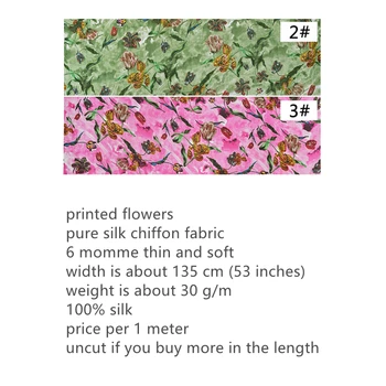 Tulipán kvetov Vytlačené Šifón Tkaniny pre Šitie Čistý Prírodný Hodváb 6 momme Tenké, Mäkké DIY Šaty Textilné Handwork za Meter