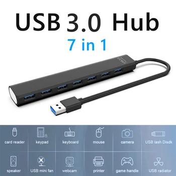 USB 2.0/3.0 HUB Dock Adaptér Multi USB Rozbočovač 5Gbps 7 Porty USB Expander Port Viacerých Expander 2.0 USB3 Hub s vypínačom