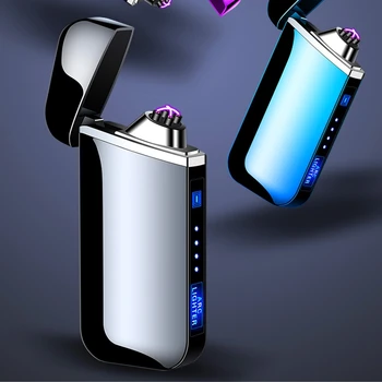 USB Thunder Ľahšie Vysoký Výkon MIni Vetru Dual Arc Ľahšie Flameless Nabíjateľná Elektrické Zapaľovače Sviečky s LED Displejom