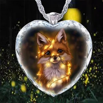 V Tvare srdca Krištáľové Sklo Deep Forest Fox Prívesok Náhrdelník Žien Náhrdelník Nové Módne Kovové Zvierat Príslušenstvo Strana Šperky
