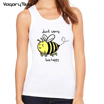 VagaryTees Nové letné tielko Cartoon Bee Tlač Ženy Móda Bežné Harajuku Žena Grafické roztomilý vesta Oblečenie