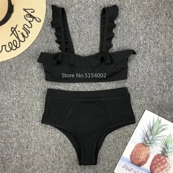 Vysoký Pás Plávanie Oblek Pre Ženy Sexy Čierne Plavky s Push-up Plavky Biquini plavky plážové oblečenie Prehrabať Bikini Set 2021