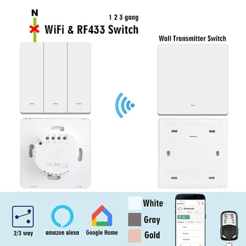 WiFi RF433 Inteligentné Tlačidlo Prepnúť, RF433 Wall Panel-Vysielač, Bezdrôtové APLIKÁCIE, Ovládať zapnutie Svetla Pracuje s Alexa Googlehome