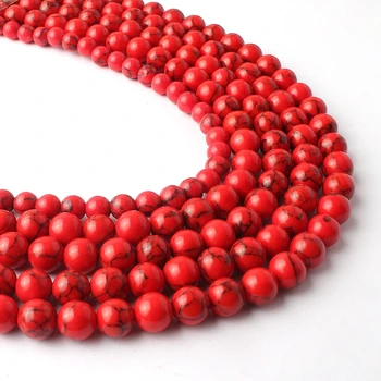 Červená Turquoises Kameň Korálky Kolo Voľné Dištančné Korálky Pre Šperky, Takže DIY Náramok Charms Príslušenstvo 15