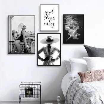 Čierno Biela Fotografia, Plagát Domova Wall Art Plátno na Maľovanie Módne Lady Obrázok Tlače pre Nordic Ubytovni Obrázok HD0093